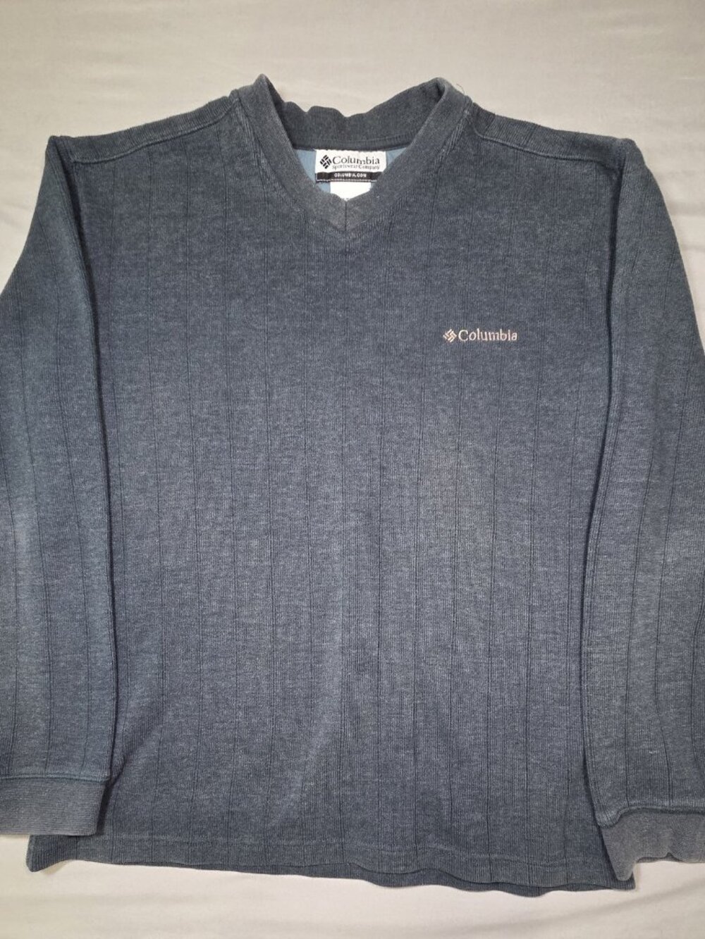 Columbia Heathered Blue Gray Ribbed Knit Mock Neck Pullover Sweater Mens M
